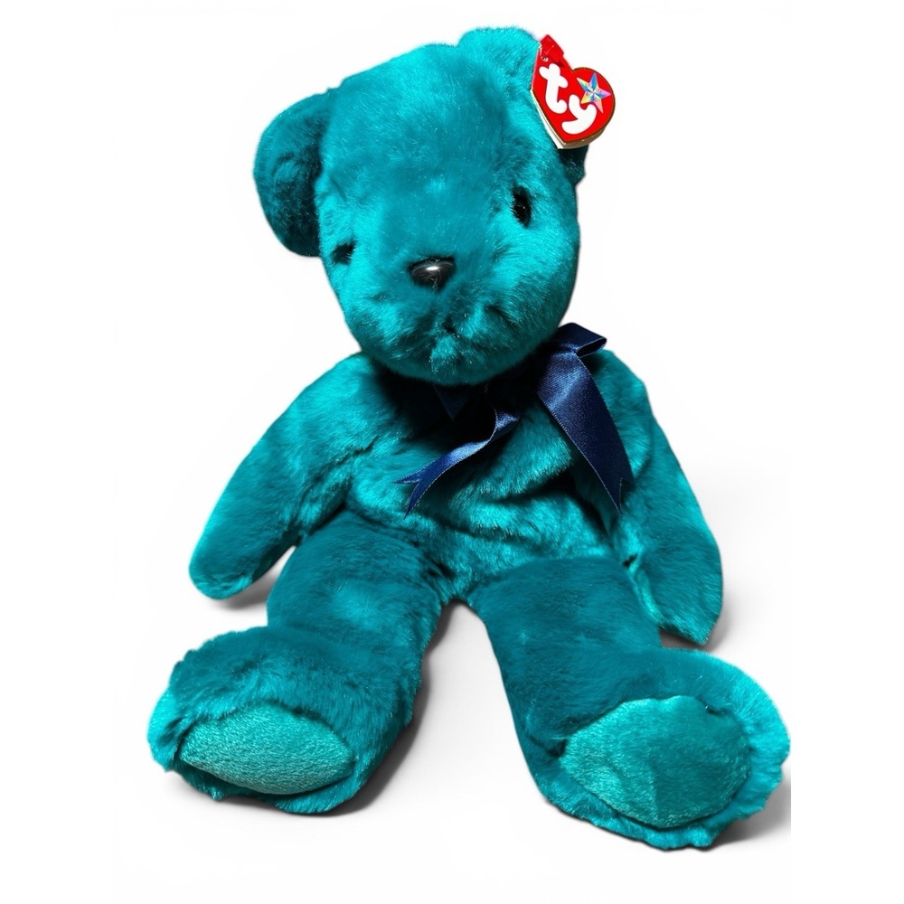 Ty Beanie Buddy Teddy Teal Old‎ Face Bear 14" Plush PE Pellets China w/ Tag